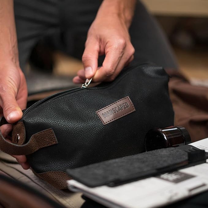 MANSCAPED® The Shed Men's Premium Quality Toiletry Bag, PU Leather Dopp Kit, Bathroom Travel Bag, Shaving Kit Case, Trimmer Tool Organizer