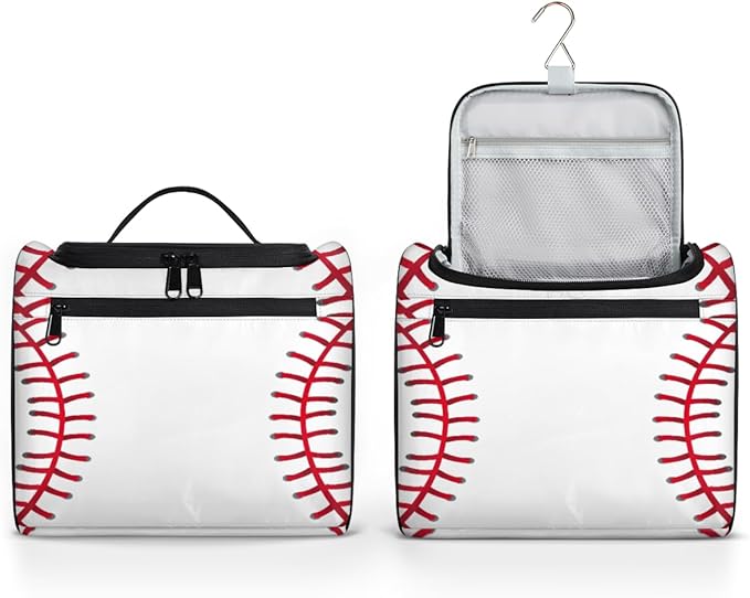 Sport Baseball Large Capacity Toiletry Travel Makeup Bag for Women Men, Ball Portable Waterproof Cosmetic Make up Case Organizer Bathroom Shower Bag with Handle Travel Accessories
