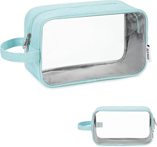 Narwey Clear Travel Toiletry Bags for Traveling Toiletries Men Women, Clear Makeup Bag Cosmetic Bag with Zipper, Make Up Pouch Organizer Bags with Handle, Skincare Bag (Mint Green)