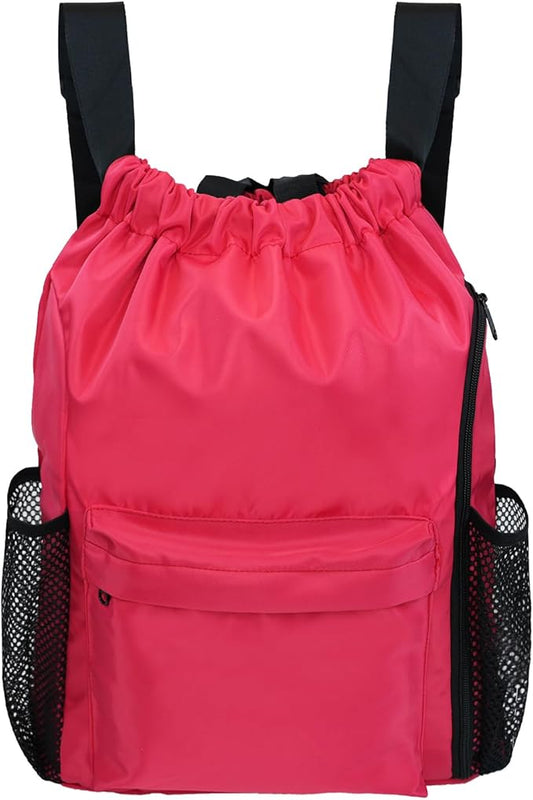 BeeGreen Drawstring Backpack Sports Gym Bag With Shoe Compartment and Two Water Bottle Holder …