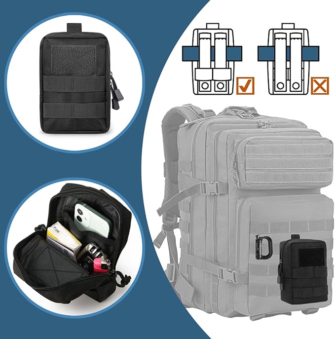 MUCHER 2 Pack Molle Pouches Tactical Pouches EDC Pouch Organizer Molle Bag Utility Pouch with 4 Carabiners for Outdoor Hiking Hunting Camping Training