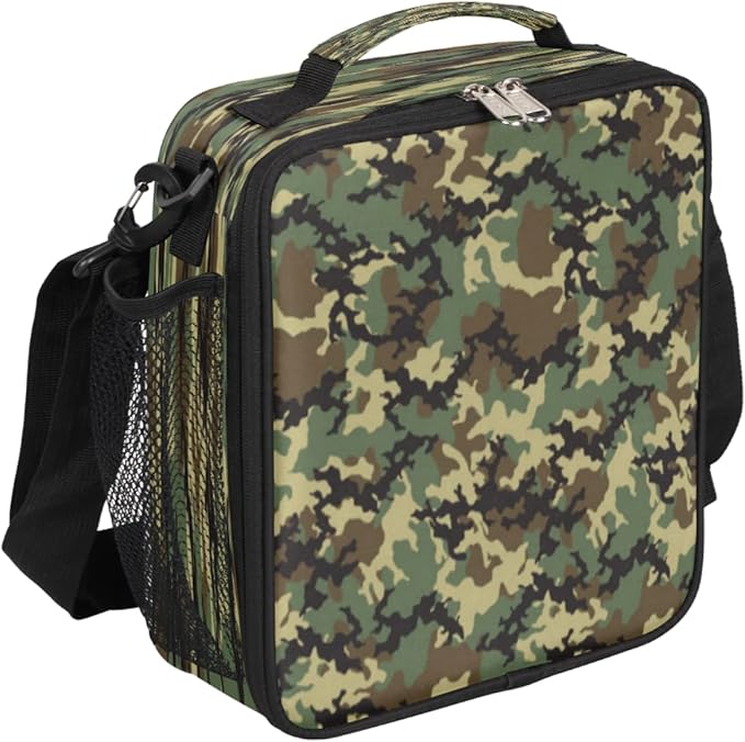 Pardick Camouflage Themed Boys Lunch Bag,Camo Army Green Kids Insulated Lunch Box with Adjustable Shoulder Strap Waterproof Lunch Bento Tote Bag Thermal Lunch Box for School Picnic Travel Outdoor