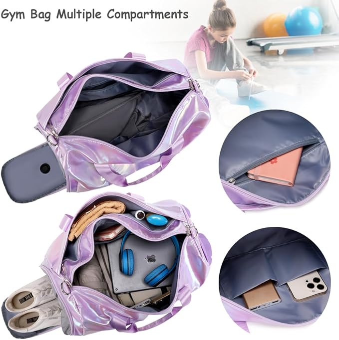 Dance Bag for Girls Gym Bag Sports Duffle Bag with Shoes Compartment Wet Pocket Weekender Overnight Bag for Girls Women Teens Travel Duffle Bag Water Resistant