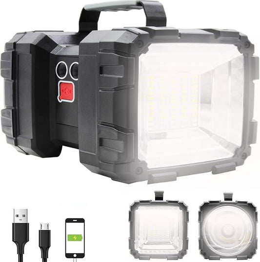 Rechargeable LED Searchlight Flashlight, LED Spotlight Big Power Capacity 15000LM 20h Ultra-Long Standby 7 Lights Modes Camping Work Light, Waterproof, Power Bank, for Home, Outdoor (55 LEDs)