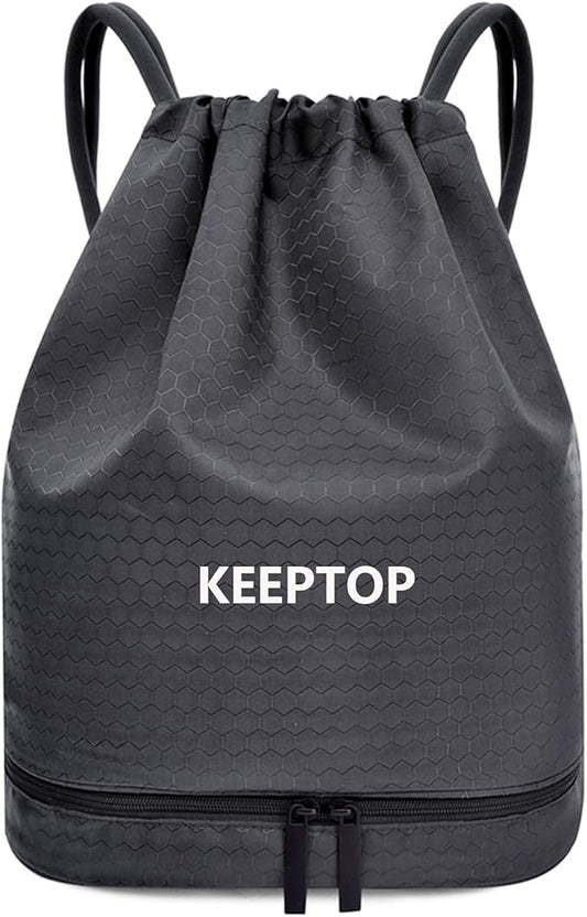 Waterproof Drawstring swim Bag Sackpack Backpack,Dry Wet Depart,Swimming Gym Yoga Sport Shoulder Rucksack Daypacks Casual Bags (CLASSIC BLACK)