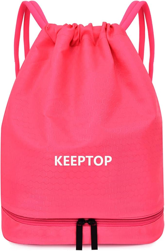 Waterproof Drawstring swim Bag Sackpack Backpack,Dry Wet Depart,Swimming Gym Yoga Sport Shoulder Rucksack Daypacks Casual Bags (PINK)