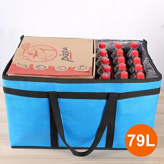 Bodaon 3-Pack Insulated Food Delivery Bag for Hot and Cold Meal, XXXL, Grocery Tote Insulation Bag for Catering, Large Pizza Warmer, Blue