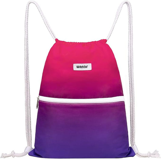 WANDF Drawstring Backpack String Bag Sackpack Cinch Water Resistant Nylon for Gym Shopping Sport Yoga (Red)