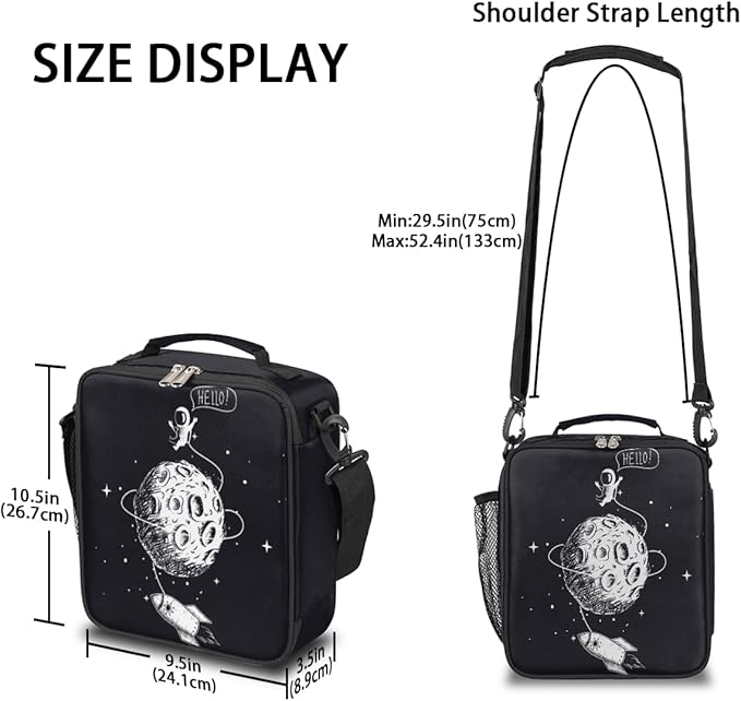 Universe Lunch Box for Kids, Space Moon Astronaut Lunch Bag for Boys Girls, Reusable Insulated Waterproof Lunch Box with Adjustable Shoulder Strap Thermal Cooler Tote Bag for School Daycare Picnic