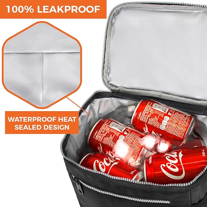 opux Extra Large Insulated Lunch Box Men Women, Lunch Bag for Work, Leakproof Soft Cooler Tote Adult, Lunch Pail, Picnic Beach Collapsible Food Bag with Shoulder Strap, Black