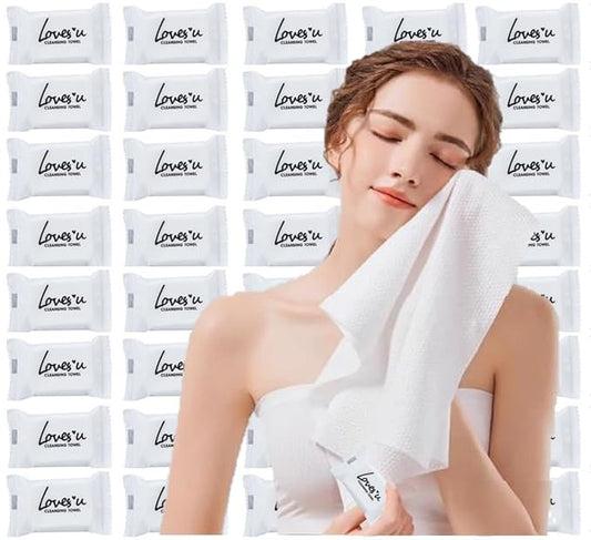 Premium Disposable Washcloths for travel, 40pcs Portable Disposable Pure Cotton Compressed Towels for Face Hand Washing, Thick Large, Reusable Compact, for traveling Camping, Hiking, Backpacking