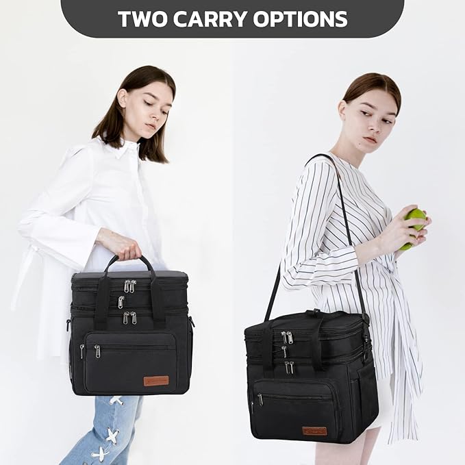 Maelstrom Lunch Box, 23L Insulated Lunch Bag, Expandable Double Deck Cooler Bag, Lightweight Leakproof Tote Bag With Side Tissue Pocket, Suit For Men and Women, Black