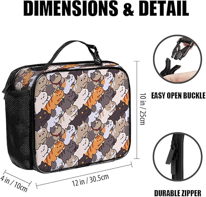 Cat Lunch Bag Reusable Insulated Lunch Box Keep Food Cooler Thermal Lunch Tote for Women Men