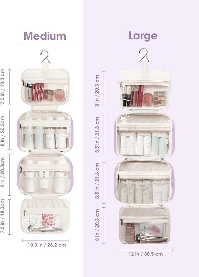 Narwey Hanging Toiletry Bag for Women Travel Makeup Bag Organizer Toiletries Bag for Travel Size Essentials Accessories Cosmetics (Purple (Medium))