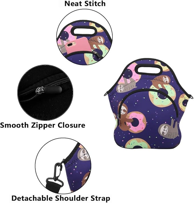 Violet Mist Neoprene Lunch Bag Reusable Insulated Box with Adjustable Shoulder Strap for Men and Women