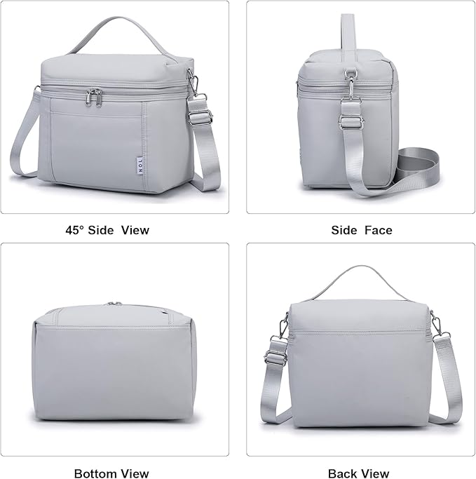 NOL Natural Organic Lifestyle Insulated Lunch Bags for Women Cooler Bag Lightweight Nylon Waterproof Lunch Box For Work (Small，Gray White)