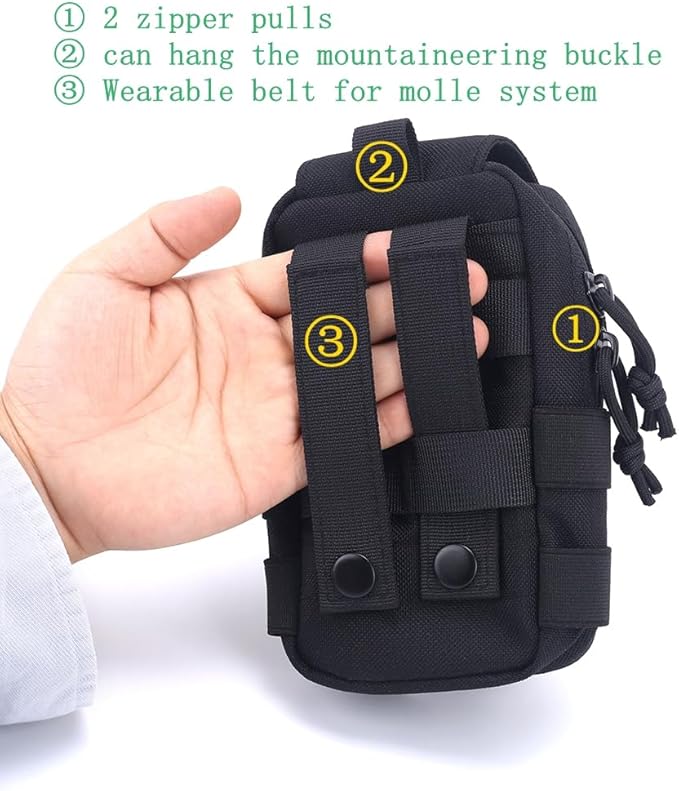 Tactical MOLLE Pouch - 1000D Nylon EDC Organizer, Compact Belt Pouch for Outdoor Gear, Hiking & Camping Accessories with Bonus Carabiner (Khaki)