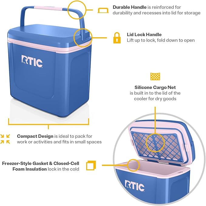 RTIC 8 QT Road Trip Personal Cooler, Small, Compact, Insulated, Portable Ice Chest Box for Food, Drink, Beverage, Beach, Camping, Picnic, Fishing, Boat, 12-Can Capacity