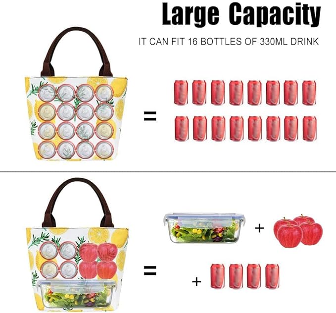 E-Clover Lunch Box for Women Insulated Lunch Bags Cute Lunchbox Cooler Bag for Office Work Picnic Beach Lemon Gifts Hawaii Yellow White
