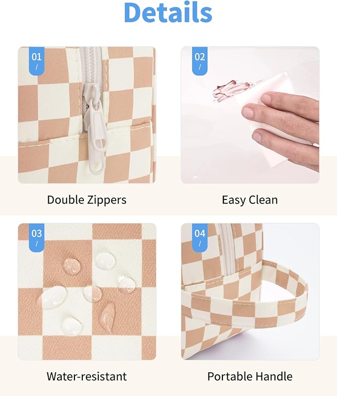 Narwey Clear Makeup Bag Cosmetic Bag with Zipper for Travel, Clear Toiletry Bags for Traveling Toiletries Women Men, Make Up Pouch Organizer with Handle, Skincare Bag (Light Checkerboard)