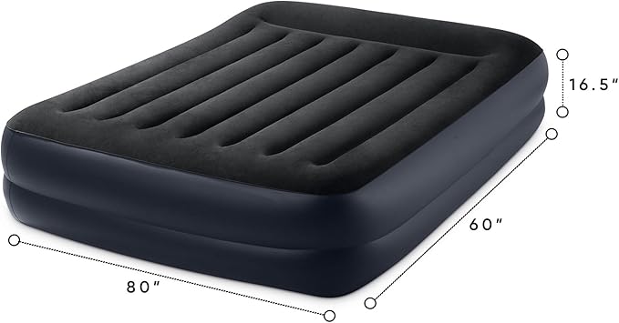 Intex 64123ED Dura-Beam Plus Pillow Rest Fiber-Tech – Queen Size – Built-in Electric Pump – 16.5in Bed Height – 600lb Weight Capacity