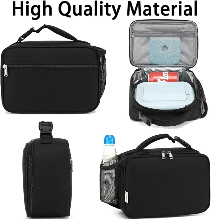 Insulated Lunch Box for School, Thermal Reusable Durable Freezable Lunch Bags for Kids Boys Girls Men Women - Small Soft Cooler Portable Lunch Tote Kit for Work Picnic Travel,Black