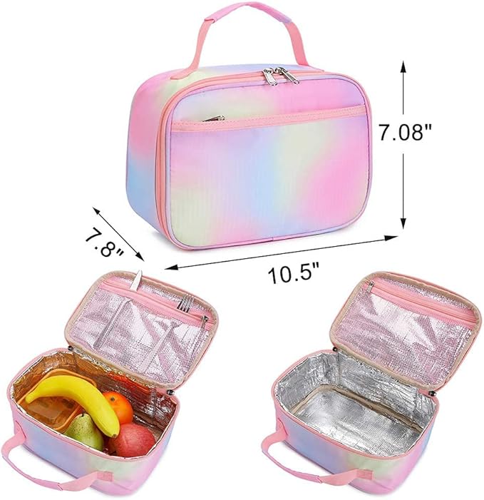 Kids Lunch Box Boys Girls Insulated Lunch Cooler Bag Reusable Lunch Tote Kit for School Travel (Y064 Rainbow)