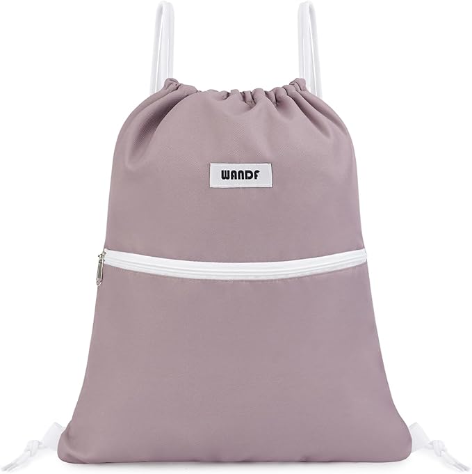 WANDF Drawstring Backpack String Bag Sackpack Cinch Water Resistant Nylon for Sport Yoga Gym Shopping (Pink)