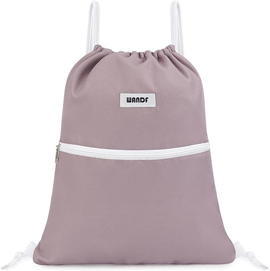 WANDF Drawstring Backpack String Bag Sackpack Cinch Water Resistant Nylon for Sport Yoga Gym Shopping (Pink)