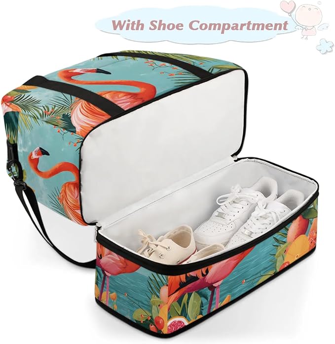 cfpolar Woman Travel Duffel Bag Tropical Flamingo Foldable Tote Carry On Luggage Sports Gym Bag With Shoe Compartment Overnight Weekend Yoga Workout Bag Training Handbag