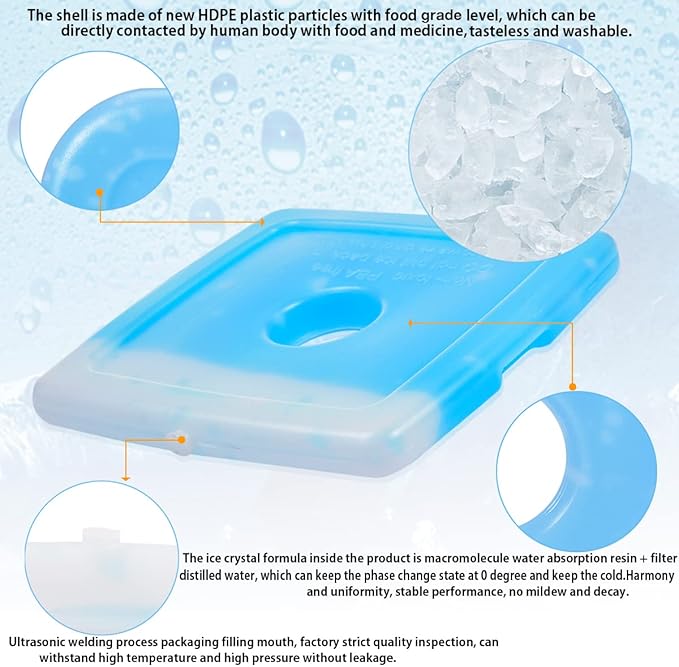 Cold Ice Pack Brick Reusable Long Lasting Cool Slim Thin Freezer Pack Cooler for Lunch Boxes Bag