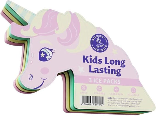 Unicorn Slim Reusable Ice Packs - 3-Pack Long-Lasting for Lunch Boxes, Lunch Bags, and Coolers - Multicolored