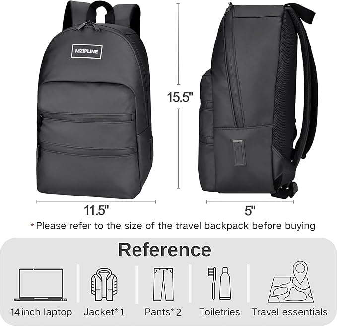 Small Backpack Bag-Water Resistant Daypack Travel bag with Activated Carbon Lined for Men & Women Travel (Black)