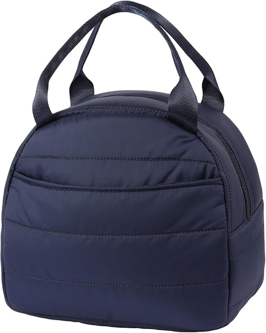 Lunch Bag Lunch Box for Women Men Adult Insulated Cute Small Quilted Puffer Lunchbox Reusable Thermal Lunch Cooler Tote Bag for Work, Picnic or Travel-Navy