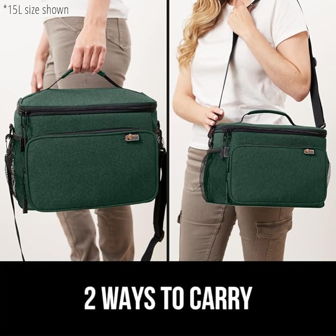 GORILLA GRIP Reusable Insulated Lunch Box Bag, Large Capacity, Leakproof Soft Cooler Bags, Mesh Pockets and Adjustable Strap, Food Tote for Work Camping School, Keep Drinks Cold, 8L, 10x9 Hunter Green