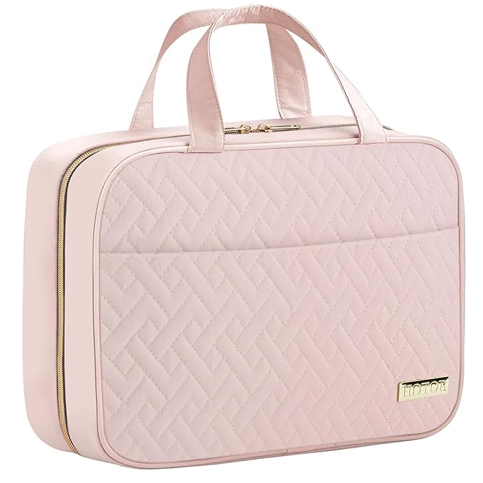 HOTOR Travel Toiletry Bag w/Hanging Hook - Spacious Toiletry Bag Essentials for Women & Men, Makeup Bag/Big Comparment, Waterproof for Travel Accessories, Medium, Pink