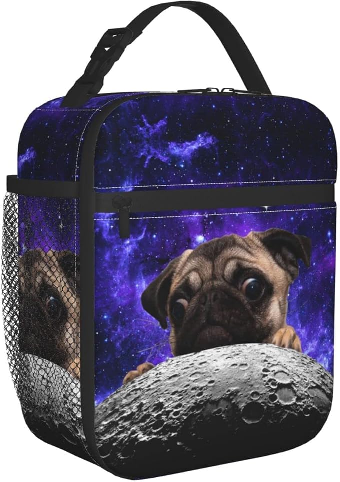 Pug Moon Space Lunch Box Reusable Insulated Totes Lunch Bag Thermal Cooler For Boy Girls School Men Women Beach Picnic Travel