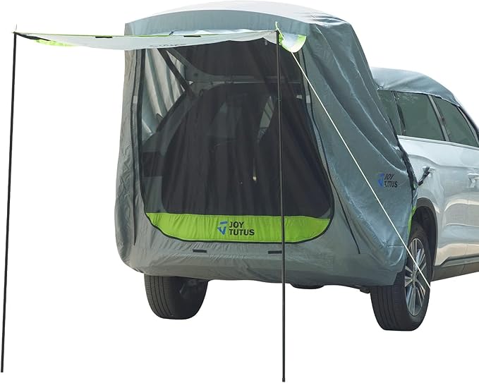 JOYTUTUS SUV Tailgate Tent with Awning Shade, Car Roof Canopy and Poles, Water Resistant Camping Tent, Outdoor Travel Preferred, Universal Fit Most SUV- Green