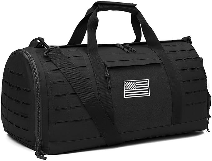 QT&QY 40L Military Tactical Duffle Bag For Men Sport Gym Fitness Tote Travel Training Workout With Shoe Compartment Basketball Football Weekender