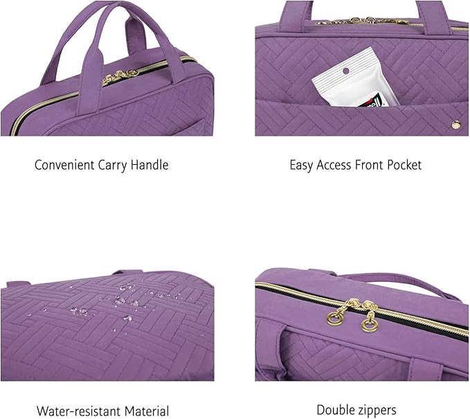 BAGSMART Toiletry Bag Travel Bag with Hanging Hook, Water-resistant Makeup Cosmetic Bag Travel Organizer for Accessories, Shampoo, Full Sized Container, Toiletries (Purple, Large)