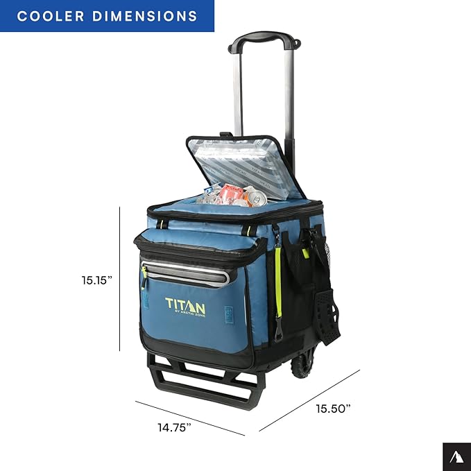 Titan Deep Freeze 60 (50+10) Can Wheeled Cooler - Collapsible Rolling Cooler with Wheels and All-Terrain Cart