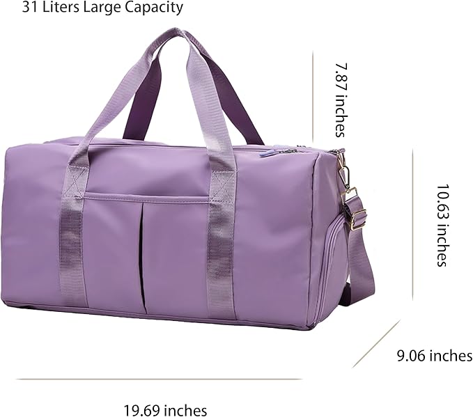 Women Gym Bag with Separation for Wet and Dry, Shoe Storage, Waterproof Travel Duffle Bag for Gym, Swimming, Yoga, Sports (Purple)