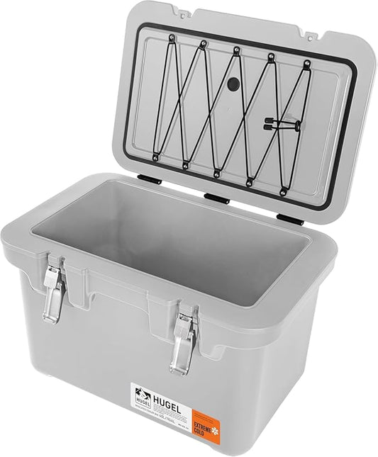 IRIS USA Hugel 44 QT Cooler, Heavy Duty Metal Buckles, Leak-Free Design, Durable Hard Cooler, Ice Chest with Bungee Strap, Molded Handles, Fishing Camping Boat Beach Tailgating Road Trips, Light Gray