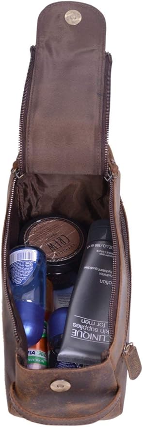 KomalC Premium Buffalo Leather Unisex Toiletry Bag Travel Dopp Kit