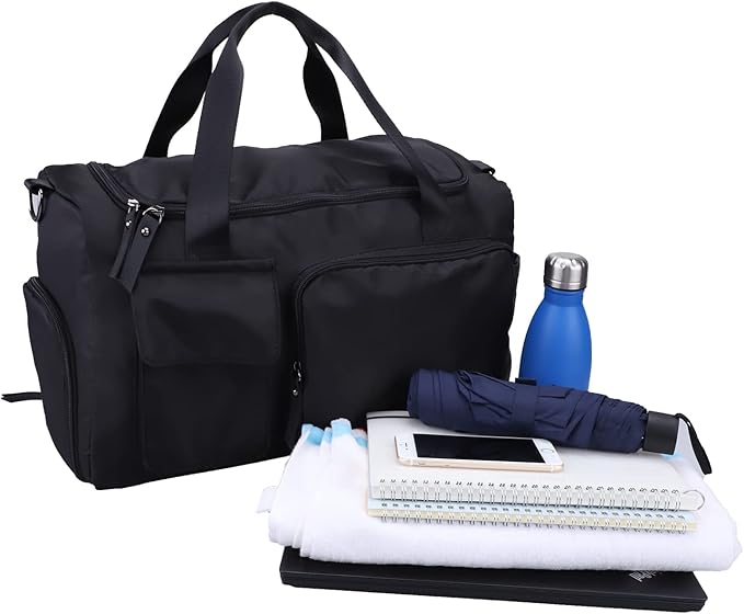 RAMHORN Travel Duffel Bag Gym Sports Luggage Bags Water Resistant Weekender Bag with Wet Pocket and Shoes Compartment Black