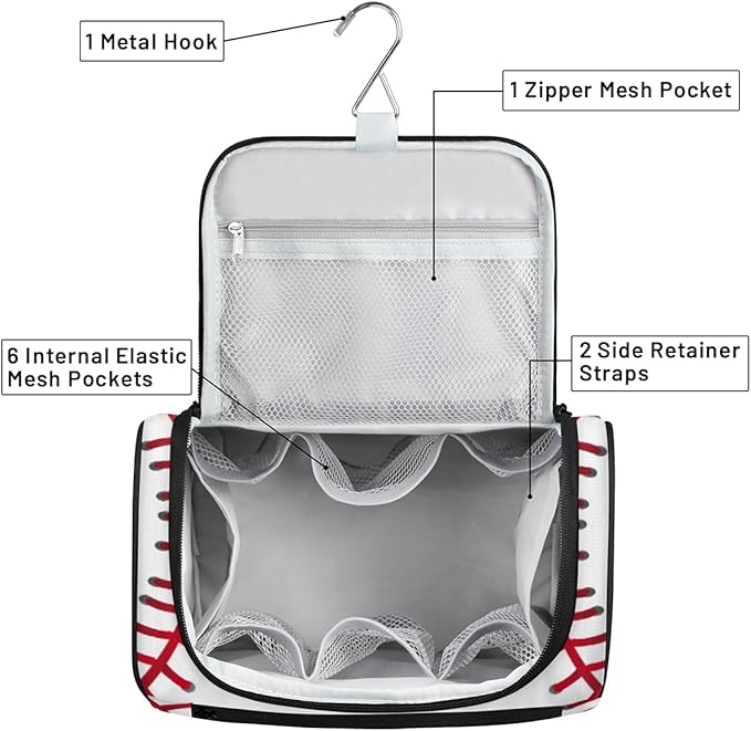 Sport Baseball Large Capacity Toiletry Travel Makeup Bag for Women Men, Ball Portable Waterproof Cosmetic Make up Case Organizer Bathroom Shower Bag with Handle Travel Accessories