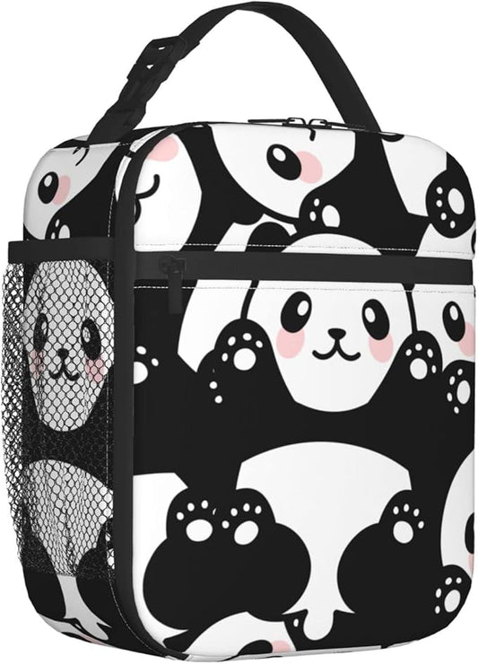 Cute Panda Print Lunch Box Reusable Insulated Lunch Bag Thermal Cooler Tote For Boys Girls Teen School Men Women Picnic Travel Hiking