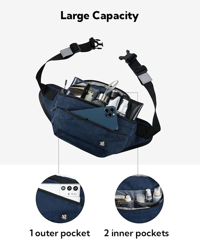 WATERFLY Fanny Pack for Men Women Water Resistant Large Hiking Waist Bag Pack Carrying All Phones for Running Walking Traveling