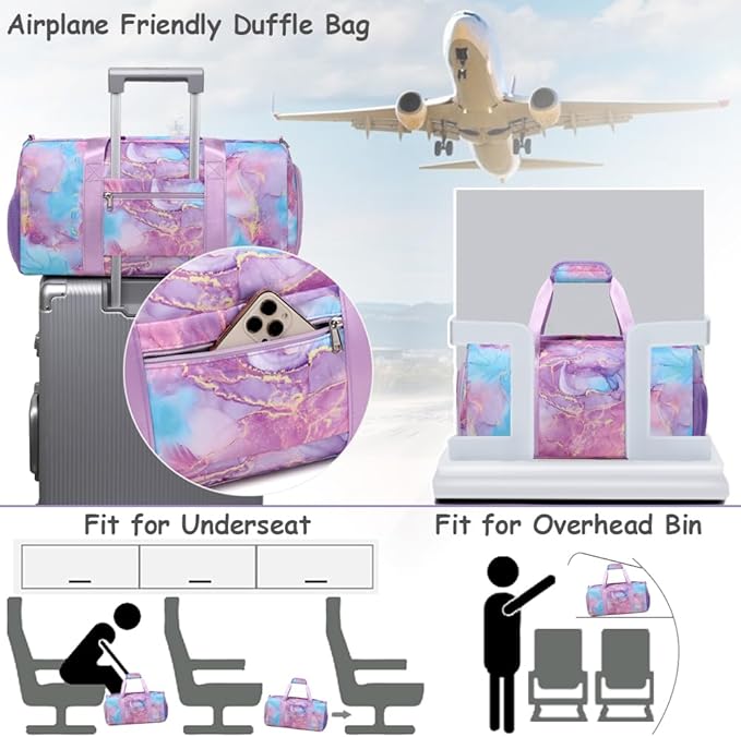 Dance Bag for Girls Gym Bag Sports Duffle Bag with Shoes Compartment Wet Pocket Weekender Overnight Bag for Girls Women Teens Travel Duffle Bag Water Resistant