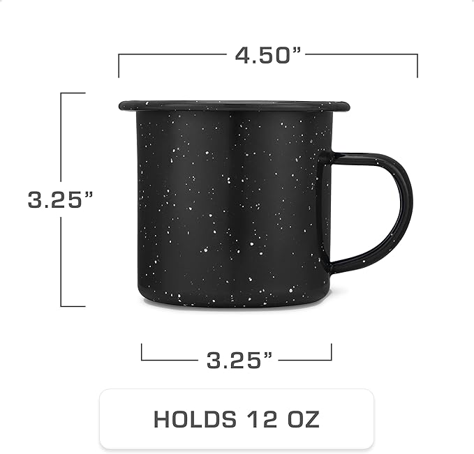COLETTI Classic Camping Coffee Pot & Mug Set - Percolator Coffee Pot, Enamel Mug Complete Nostalgic Bundle German Imported Enamel Powder [12 oz, Set of 4] (Black)
